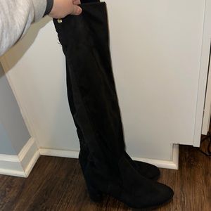 Liz Claiborne knee high heeled black suede boots. Worn once